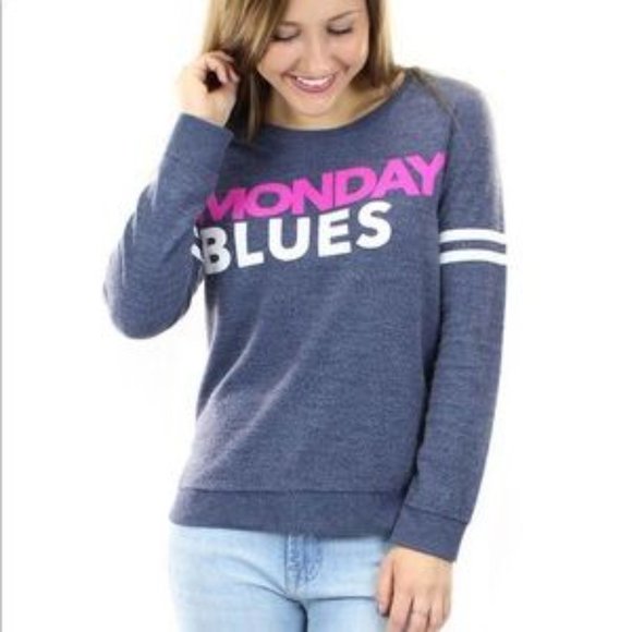 Chaser Monday Blues Fuzzy Crewneck Sweater Large - Picture 3 of 8